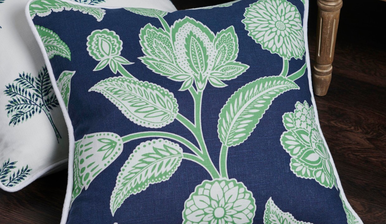 Flower pattern pillow in blue and green