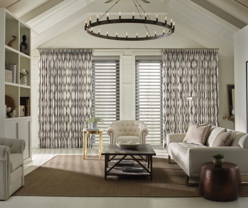  Living room with shades and curtains 