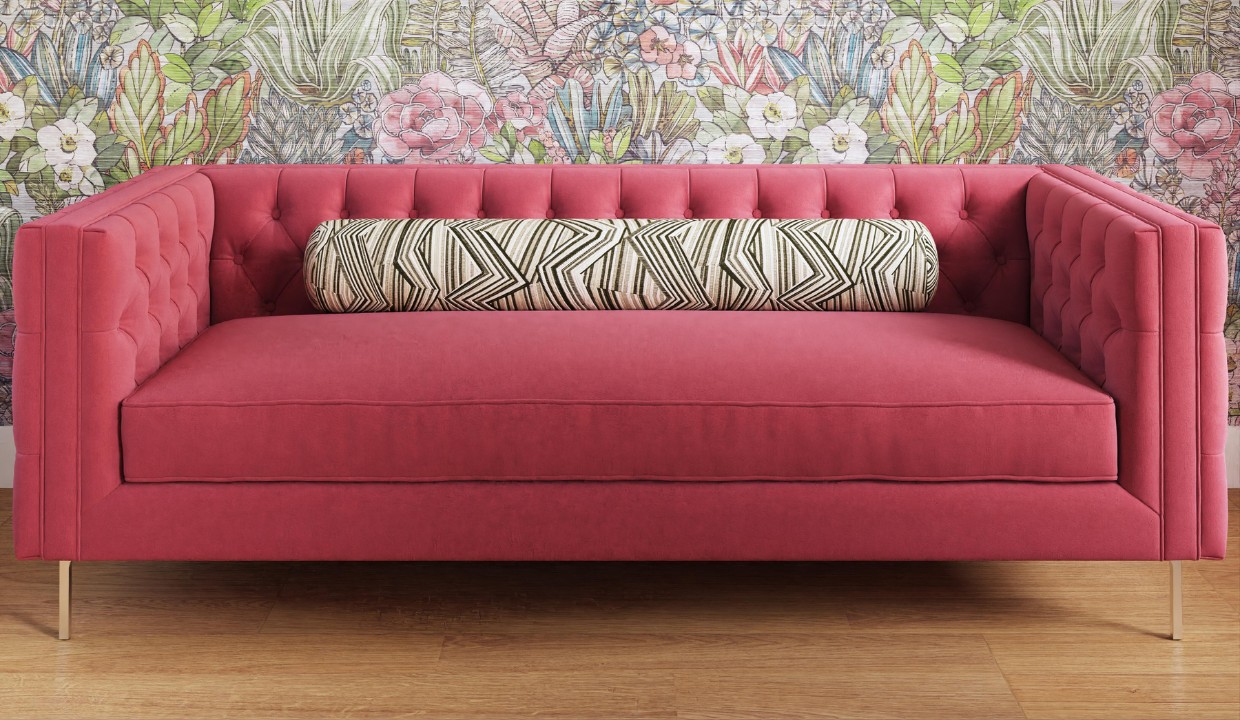 Coral color sofa with metal legs